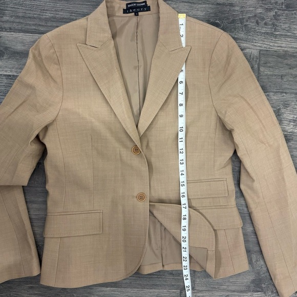 Theory Women Wool Beige Suit Blazer Jacket SZ 10 Academia Preppy Officewear - Picture 9 of 11